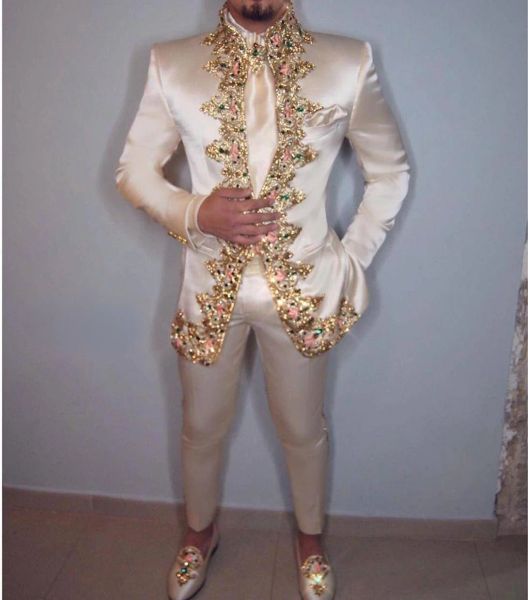 Мужской костюм 2020, костюм из двух предметов (куртка + брюки + ремень), итальянский облегающий свадебный костюм с воротником-стойкой для мужчин, костюм с вышивкой на заказ