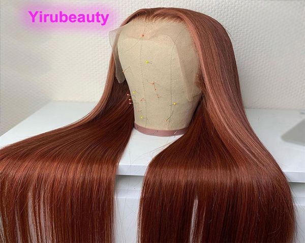 Cabelo humano virgem malaio cor castanha 134 peruca dianteira do laço sedosa em linha reta 210 180 densidade 1032 polegadas perucas 1503203273