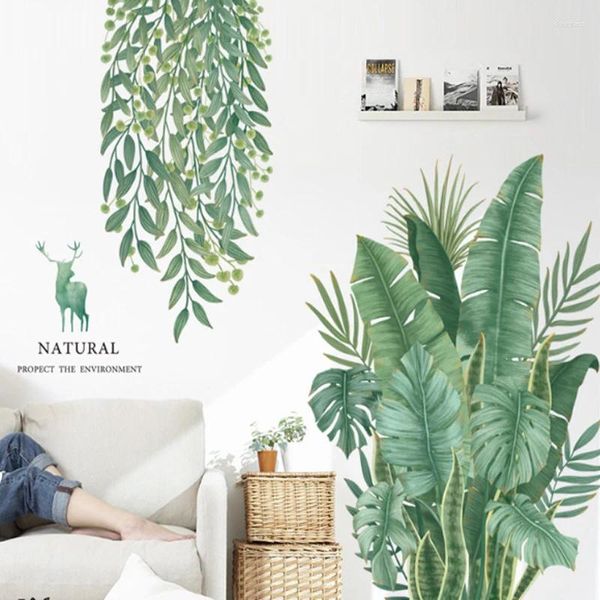 Adesivos de Parede Folha Verde Planta PVC Adesivo DIY Mural Art Home Decalque Varanda Rodapé Decoração Suprimentos de Cozinha