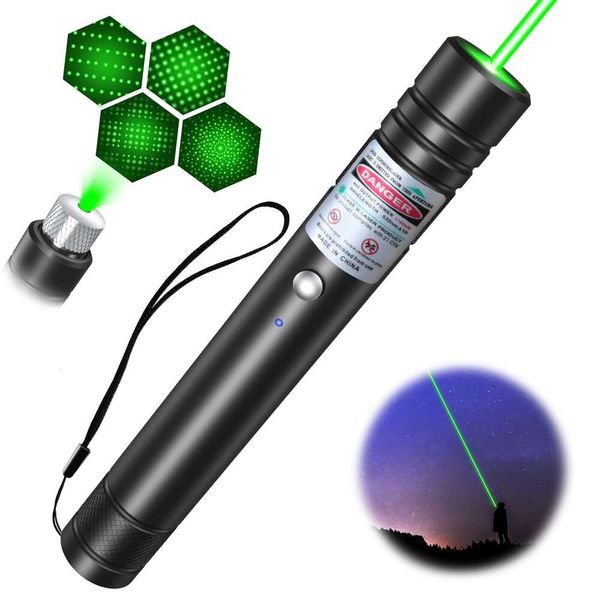 Yüksek Güçlü USB Şarj Edilebilir Güçlü Yeşil Işıklar Lazer Kalem Yıldız Kapağı Uzun menzilli Lazer Işınlar Sandtable Sunumlar İçin İşaretçi Astronomi Açık