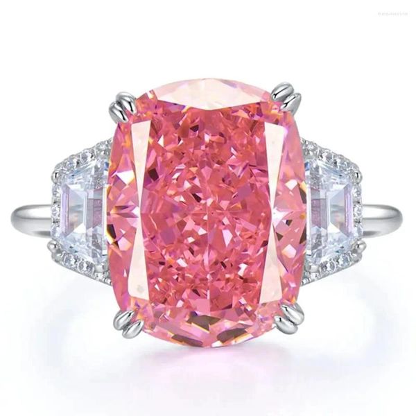 Anéis de cluster luxo 925 prata esterlina esmagado corte 11/15 mm rosa safira pedra preciosa casamento noivado cocktail anel jóias