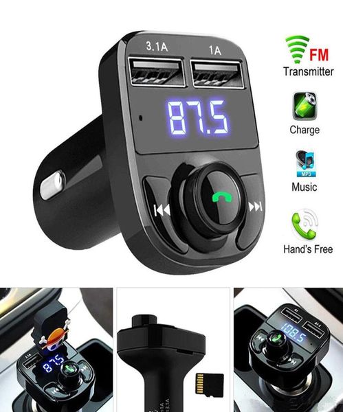 X8 CAR FM Transmissor Aux Modulador Car Kit Bluetooth Handsfree Receptor de áudio MP3 Player com 3.1A Carga rápida Dual USB Car C com Box9187952