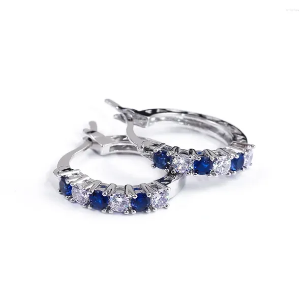 Серьги-кольца из стерлингового серебра 925 пробы для женщин с круглыми сапфировыми камнями, ювелирные изделия, оптовая продажа для свадебной вечеринки