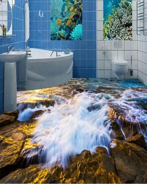 Estética Onda Do Mar Pedra 3D Sala de estar Piso de Banheiro Designpvc Piso de Vinil Bathroom6242550