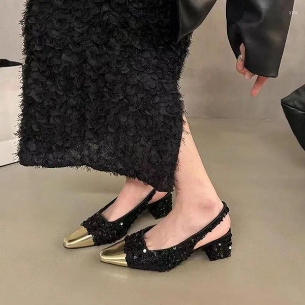 Sandálias Bling Mulheres Salto Alto Primavera Sapatos de Vestido de Luxo Designer Chinelos de Verão 2024 Flip Flops Mujer Zapatos Bombas Slides