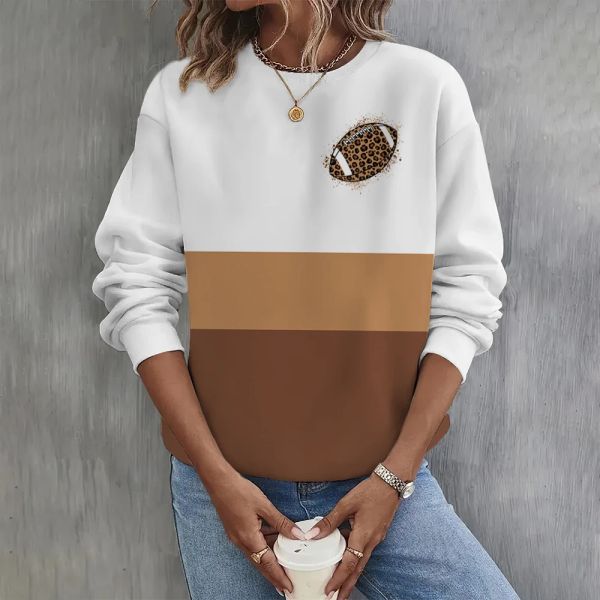 Felpe Stampa geometrica Felpa casual sul collo Felpe con cappuccio da donna Manica lunga Game Day Felpe grafiche football americano Top oversize