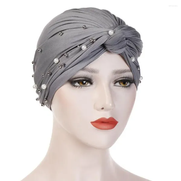 Bola bonés muçulmano mulheres pérola turbante envoltório chapéu beanies boné plissado beisebol headwear headwrap acessórios de cabelo gorra