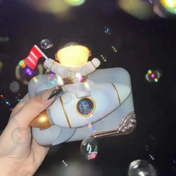 Espaço automático dos desenhos animados astronauta bolha sabão crianças bolha fabricante câmera banho envoltório máquina brinquedos com música luz bolha presentes 240228