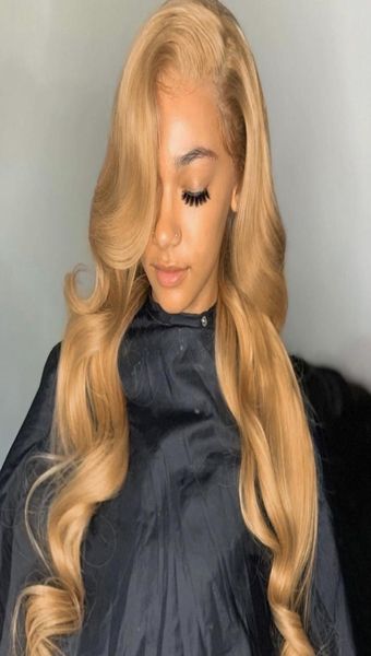 Beliebte Stil 13x4 Blonde Spitze Front Perücke Malaysische Körper Welle Echthaar Perücken Remy Farbige Spitze Vorne Perücke9149595