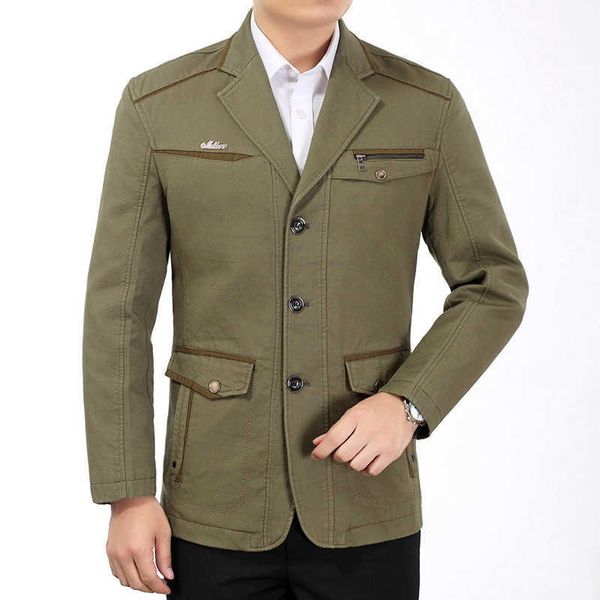 Jaqueta de algodão masculina de meia idade e idosos, jaqueta masculina com gola, primavera e outono, camisa de peça única