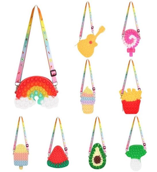 Spielzeug Obst Taschen Push Bubble Mode Umhängetasche Umhängetasche Handtasche Autismus braucht sensorische Squeeze Stress Reliever Erwachsene Kinder Geschenk Weihnachten6167279