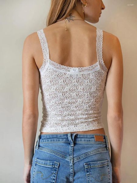Kadın Tişörtleri Kadın Dantel Spagetti Kayış Tank Top Y2K Mahsul Camisole Sexy Sheer Cami Out Street Giyim
