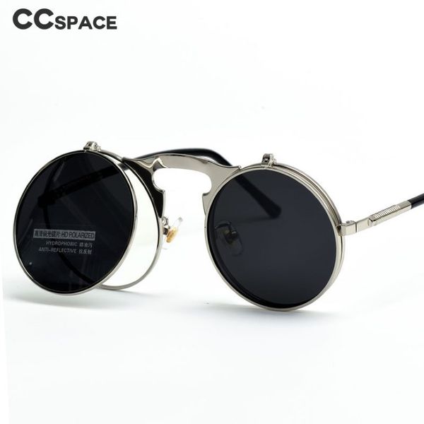 Steampunk Yuvarlak Güneş Gözlüğü Kadın Erkekler Metal Vintage Flip Dairesel Çift Lens Güneş Gözlükleri Stil Dairesi Gafas Oculos de S275R