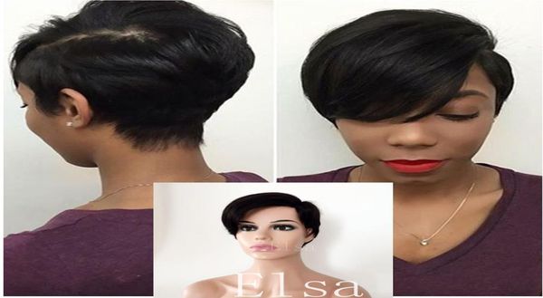 Peruca de corte pixie de cabelo humano com frente de renda brasileira reta curta perucas de cabelo humano para mulheres negras curto bob pré-arrancado descorado kn9869488