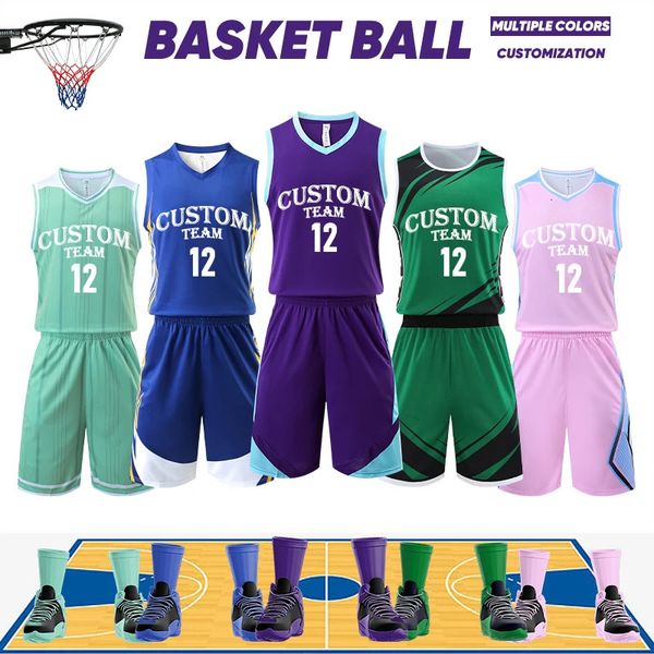 Großhandel kundenspezifische Basketball-Trikots atmungsaktive Kleidung aus 100 Polyester-Kinderhemden Uniformen für Herren 240306