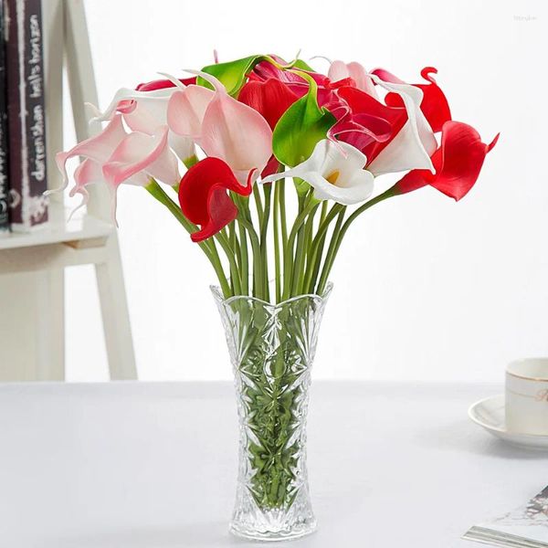 Flores decorativas 1 pc artificial calla lírio pu toque real flor casamento buquê de noiva decoração para casa decoração de mesa dia dos namorados