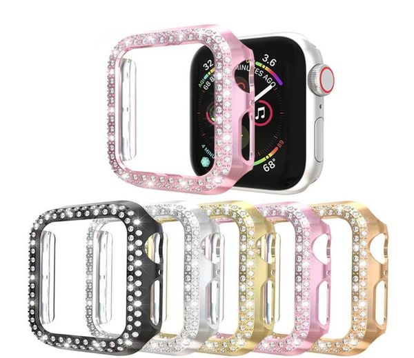 Linhas duplas capa de relógio de diamante para apple watch case 38mm 42mm 40mm 44mm banda capa protetora de tela para iwatch série 5 4 3 23285292