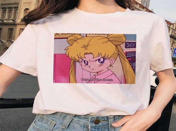 Kadın Sailor Moon 90'lar Komik T Shirt Haesthetik Kedi Anime Kız Arajuku Giysileri Tshirt Sevimli Kadın Tshirt Kawaii Kadın Tişört X052213596