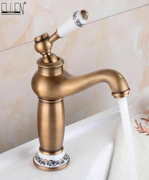 Rubinetto del bagno Finitura bronzo antico Lavabo in ottone Rubinetti in ottone massiccio Rubinetti miscelatori acqua monocomando Gru da bagno ELFCT001 T2003955033