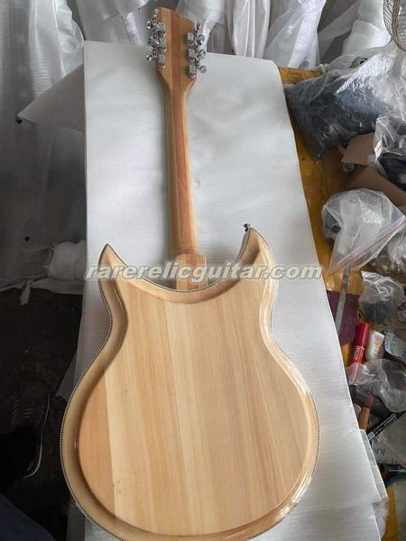 Verbesserte 381 12 Saiten Ahorn Glo natürliche gewölbte Oberseite Rückseite halbhohler Korpus E-Gitarre Schachbrettbindung Lack Lack Griffbrett Perlendreieck-Inlay