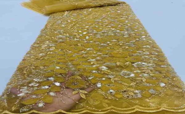 Tessuto oro 3D fatto a mano tulle pizzo rete perline paillettes tessuti chiffon toppe fiori BridaEvent abiti da cucire stoffa per le spose8810388