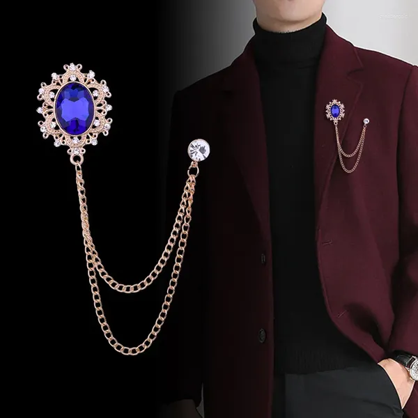 Broches de cristal vintage strass para mulheres homens borla corrente lapela pino terno casaco emblema moda broche roupas acessórios