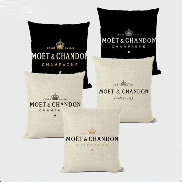 Kissenbezug MOET CHANDON CHAMPAGNE Kissenbezug Kissenbezüge 45x45cm Sofa Dekoration Geschenk Briefdruck Leinenbezug für El Car1928