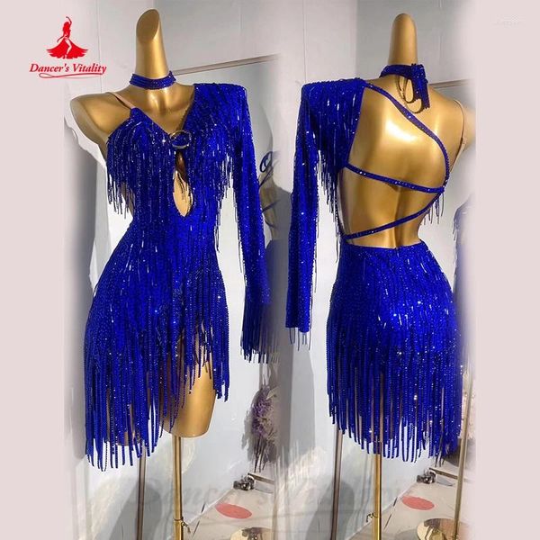 Palco desgaste vestido de dança latina mulheres mulheres crianças personalizado rumba chacha tango mangas únicas desempenho roupas saia vestidos