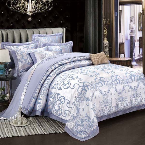 Set biancheria da letto di seta di lusso Jacquard dorato 60S cotone King Queen Size Set letto in pizzo Copripiumino in raso Cuscino in lino Lenzuolo Casa Texti325x