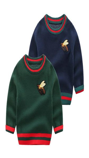 Детский теплый свитер, дизайн для маленьких девочек и мальчиков, вязаный пуловер с вышивкой пчелы, джемпер, рождественские шерстяные свитера, детские 024M bo7841280