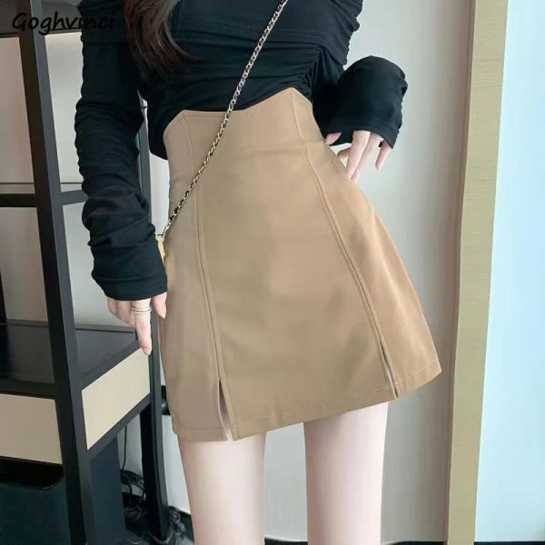 Saias femininas primavera venda quente cintura alta estilo coreano elegante aline sexy mini concurso senhoras elegante escritório allmatch cor pura