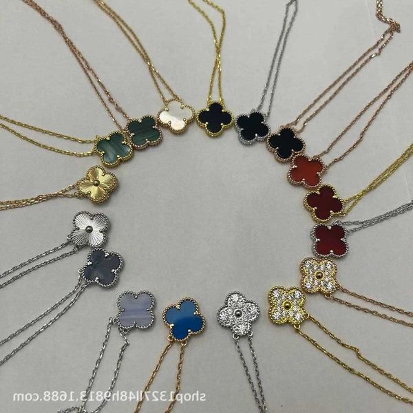 VanCF Halskette, Luxus-Diamant-Achat, 18 Karat Gold, Achat-Glücks-Vierblättriges Gras-Halskette, weiblich, Roségold und Kette im Luxus-Stil