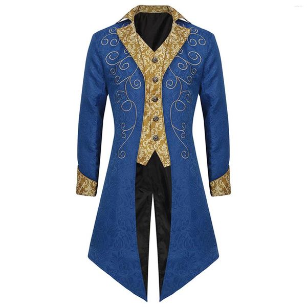 Jaquetas masculinas medieval smoking retro tailcoat gótico punk único breasted mangas compridas lapela outwear comprimento médio cosplay trench