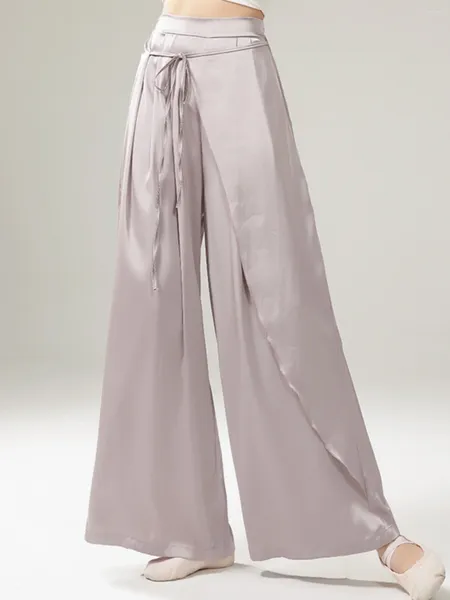 Сценическая одежда Брюки для классических танцев Свободная и струящаяся юбка с боковым разрезом Современная китайская практика с широкими штанинами