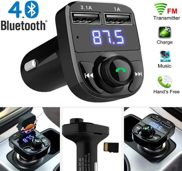 X8 Trasmettitore FM Modulatore Aux Kit per auto Vivavoce Bluetooth per auto o ricevitore Lettore MP3 con ricarica rapida 3.1A Dual USB Car C con scatola5747490