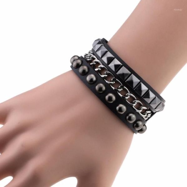 Charme pulseiras 2021 moda multicamadas rock spikes rebite cadeias gótico punk largo manguito pulseira de couro pulseira para mulheres homens jewe2518