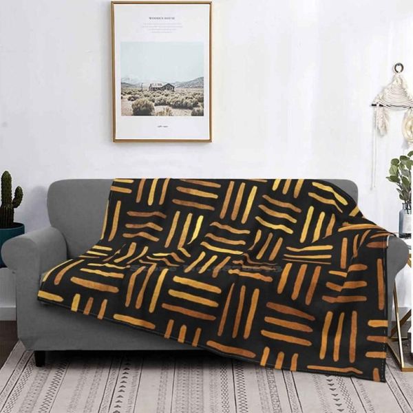 Cobertores tecer preto e ouro padrão chegada moda lazer flanela cobertor mudcloth pano africano tecido mali bogolan bo251m