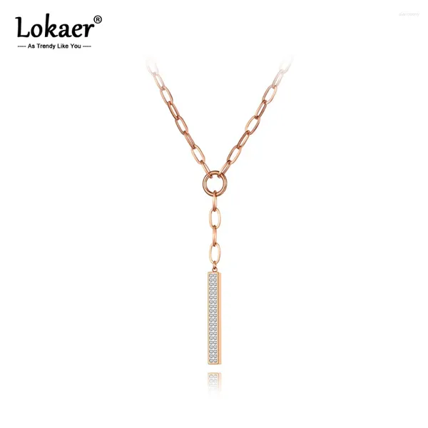 Colares Pingente Lokaer Bohemia Aço Inoxidável Geometria Gargantilha Colar Trendy Long Tag Strass Chain Link Jóias para Mulheres N20254