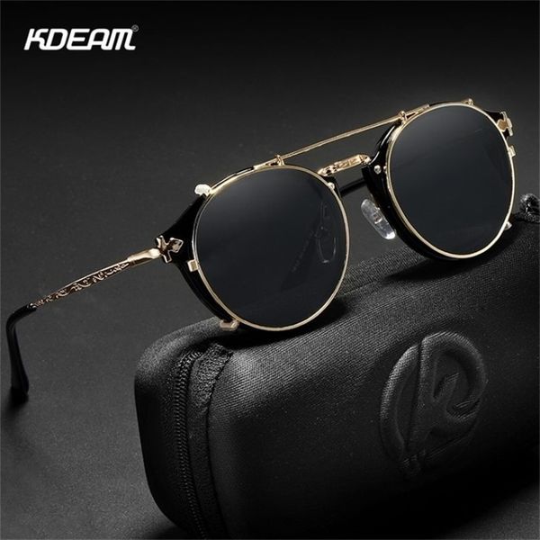 Kdeam Retro Steampunk Yuvarlak Klip Güneş Gözlüğü Erkek Kadın Çift Katman Çıkarılabilir Lens Barok Oyma Bacaklar Gözlükleri UV400 Kutu 22273s