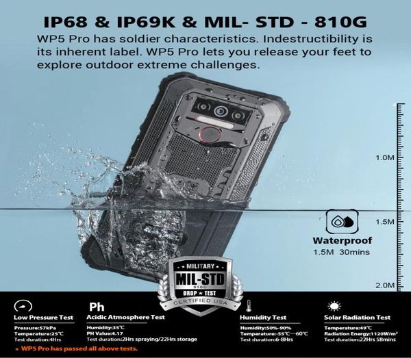 OUKITEL WP5 Pro IP68 Smartphone à prova d'água 8000mAh Câmera tripla FaceFingerprint Desbloquear Android 10 55 polegadas 4GB 64GB Mobile4468843