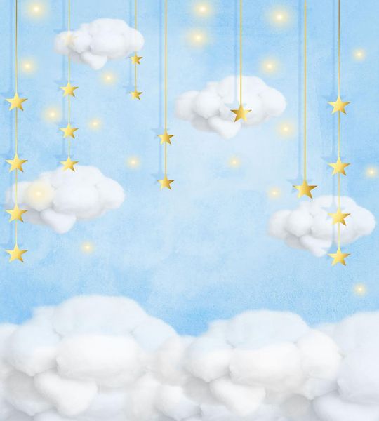 Goldene Sterne Wolken Leuchtende Lichter Vinyl Pografie-Hintergründe Blauer Himmel Neugeborenes Baby Po Booth Hintergründe für Kinder Geburtstag6671749