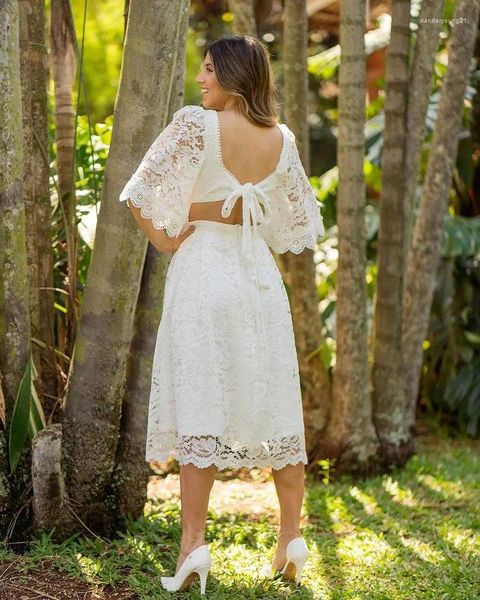 Vestidos de festa verão mulheres vestido branco feriado casual cintura alta rendas até oco para fora nó babados midi a linha babados vestido rosa