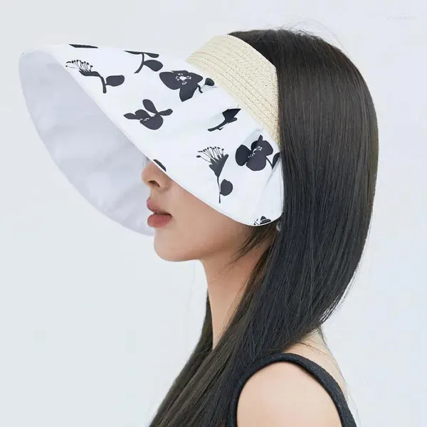 Breite Krempe Hüte Sommer Für Frauen Leere Top Blume Gedruckt Strand Hut Weibliche Sonnencreme Casual Floppy Sun Gorro Damen