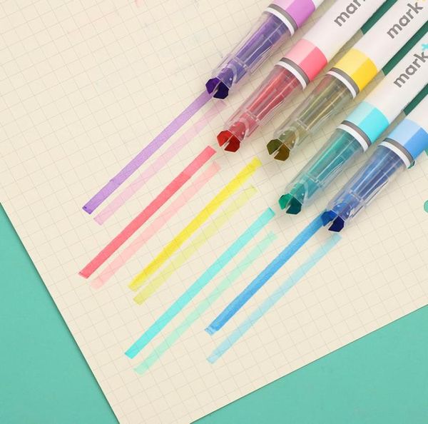 JIANWU 5pcsset JAPÃO KOKUYO besouro caneta fluorescente de duas cores Criativo bonito caneta fluorescente kawaii marcador caneta material escolar 201125537073
