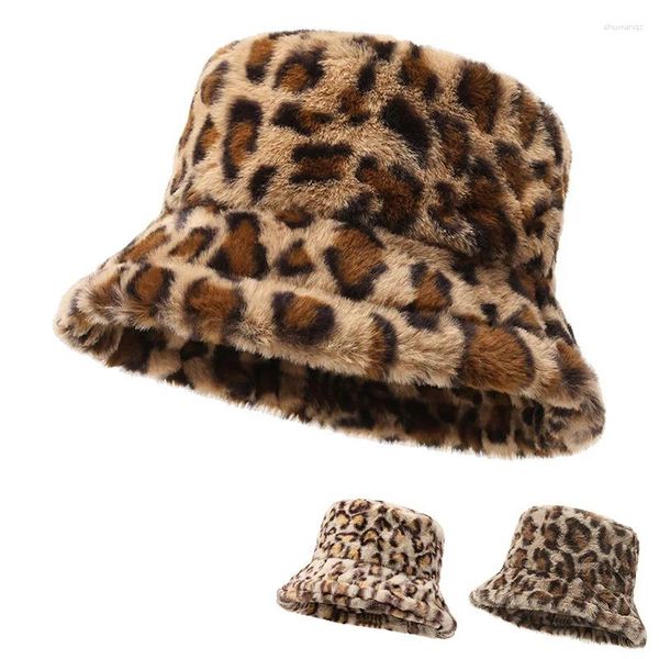 Berets retro leopardo impressão chapéu de pescador com exibição de rosto pequeno pote grosso boina inverno pele quente