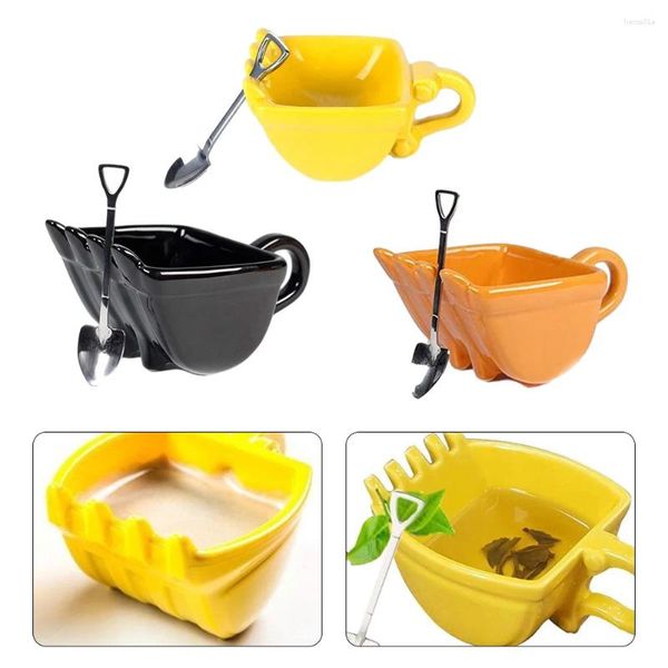 Caffettiere 3D Giallo Escavatore Secchio Modello Cafe Tazza Con-vaga Pala Cucchiaio Divertente Scavatore Torta Contenitore Tazze da tè Arancione Nero