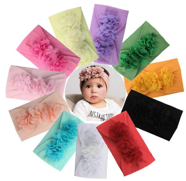 Fasce per bambina in chiffon di flanella Fiore per bambini Fiocco per capelli Fascia per capelli in nylon Grandi fasce elastiche floreali per capelli Accessori adorabili5528289