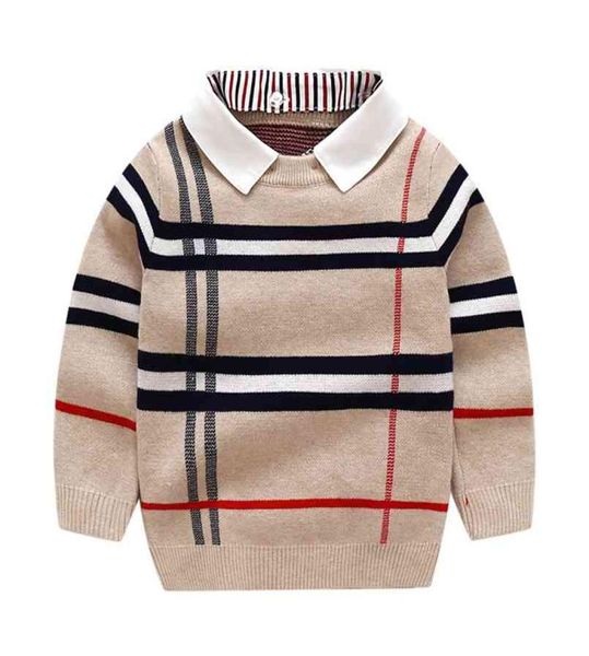 18T Kleinkind Kind Jungen Kleidung Herbst Winter Warme Pullover Top Langarm Plaid Pullover Mädchen Mode Gestrickte Gentleman Strickwaren 2105336693