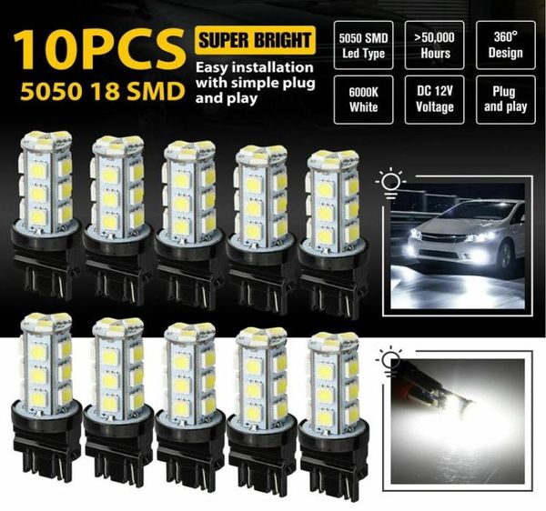 Faróis de carro 10 PCS 3157 3156 18SMD BrakeStopTurn Tail Back Up LED Light Bulb White4969913