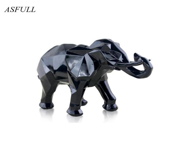 Moderna astratta statua di elefante nero ornamenti in resina accessori per la decorazione della casa regalo resina geometrica elefante in oro scultura 2109442384